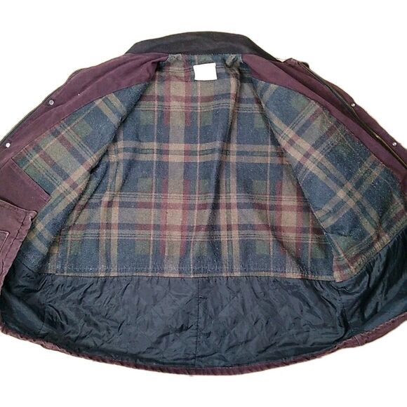 VTG CARHARTT Chore Jacket Burgundy Blanket Lined Coat 90s Made in USA Union 2XL - Picture 4 of 10